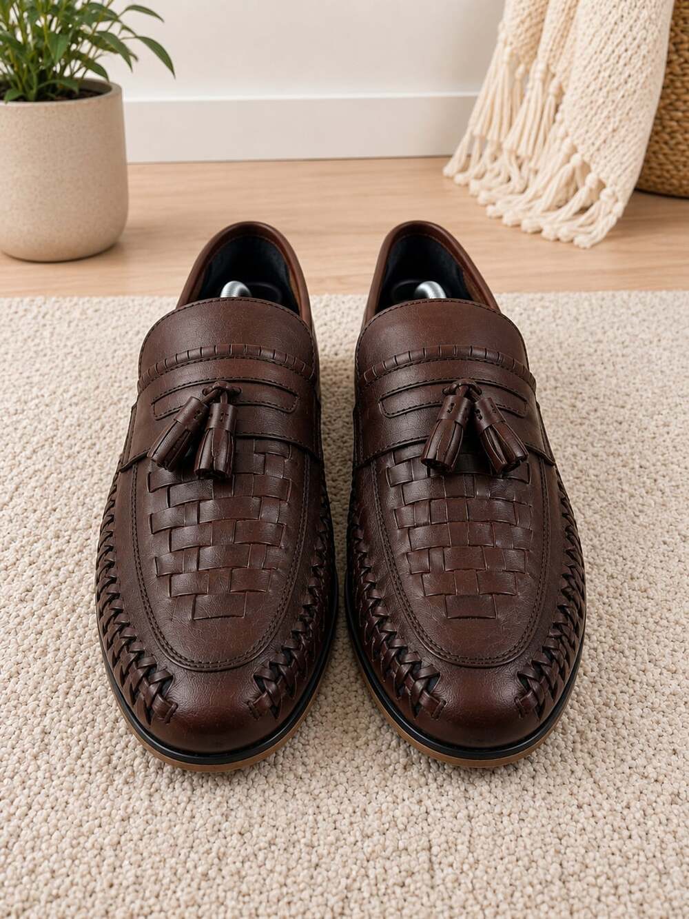 ASOS Men’s Brown Leather Woven Tassel Loafers Size 11 Slip On Dress Casual Shoes